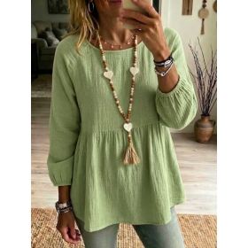 Womens Summer Doll Shirt Loose-fit Casual Comfortable Top (Option: Light Green-L)
