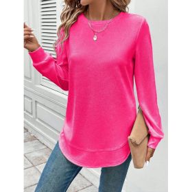Women's Solid Color Round Neck Loose Stylish Sweatshirt (Option: Rose Red-2XL)