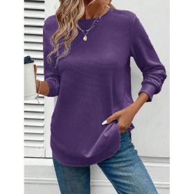 Women's Solid Color Round Neck Loose Stylish Sweatshirt (Option: Purple-2XL)