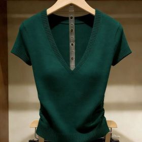 Solid-color Knitted Top For Women Super Stylish Slim-fit (Option: Green-L)