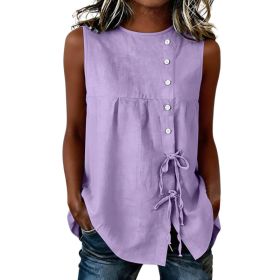 Loose-fit Sleeveless Shirt Blouse For Women (Option: Purple-L)