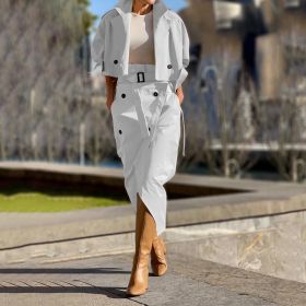 European And American Leisure Workwear Elegant Button Belt Suit Skirt (Option: White-XS)