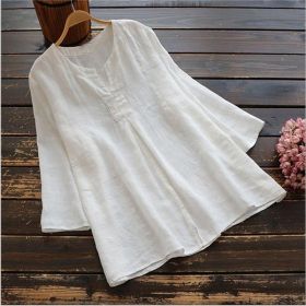 Plus-size Womens Casual Loose-fit Cotton And Linen Top (Option: White-3XL)