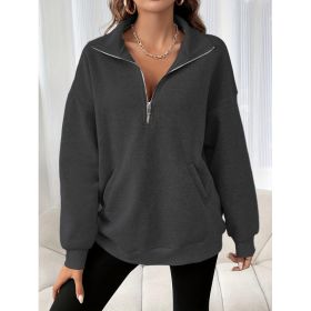 Autumn And Winter Loose Long Sleeve Half Zipper Sweater (Option: Black-M)