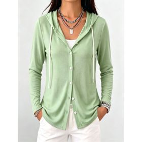 Womens Fashion Solid-color Long-sleeve Hoodie (Option: Green-L)