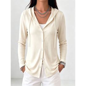 Womens Fashion Solid-color Long-sleeve Hoodie (Option: Apricot-L)