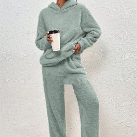 Fleece-lined Hooded Long Sleeve Dimensional Patch Pocket Casual Trousers Solid Color Suit (Option: Emerald-L)