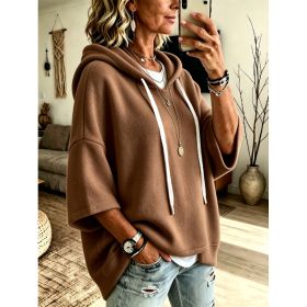 Womens Loose-fitting Hooded Top With Three-quarter Sleeves (Option: Brown-4XL)