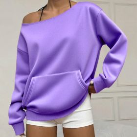 Fashionable Pullover Crew-Neck Off-Shoulder Sweatshirt For Women (Option: Light Purple-3XL)