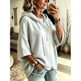 Womens Loose-fitting Hooded Top With Three-quarter Sleeves (Option: Gray-4XL)