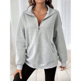 Autumn And Winter Loose Long Sleeve Half Zipper Sweater (Option: Light Gray-XL)