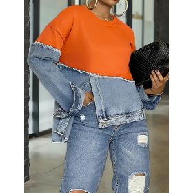Womens Casual Fashionable Color-blocked Minimalist Top (Option: Orange-L)