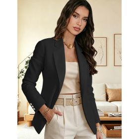 Stylish And Elegant Solid-color Lapel Long-sleeve Suit (Option: Black-L)