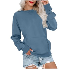 Women's Pin Solid Color Round Neck Loose Long-sleeved Sweater (Option: Peacock Green-XXL)