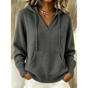 Kangaroo Pocket Knitted Hooded Drawstring Sweatshirt (Option: Dark Gray-5XL)