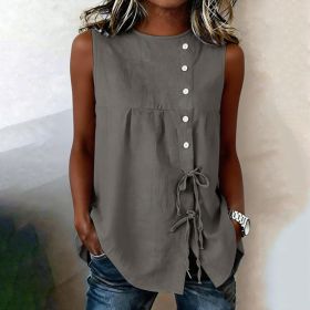 Loose-fit Sleeveless Shirt Blouse For Women (Option: Gray-L)