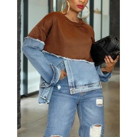 Womens Casual Fashionable Color-blocked Minimalist Top (Option: Brown-L)