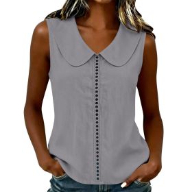 Loose-fit Vest With A Turn-down Collar Lace-panel Design And A Casual Sleeveless Style (Option: Gray-L)