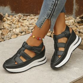 Summer Wedge Baotou Hollow Women's Breathable Shoes (Option: Black-35)
