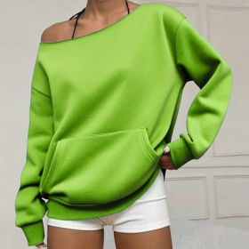 Fashionable Pullover Crew-Neck Off-Shoulder Sweatshirt For Women (Option: Grass Green-L)