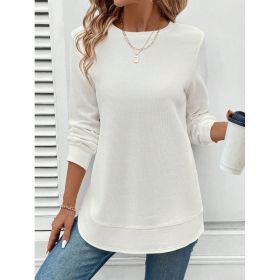 Women's Solid Color Round Neck Loose Stylish Sweatshirt (Option: White-5XL)