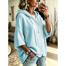 Womens Loose-fitting Hooded Top With Three-quarter Sleeves (Option: Sky Blue-4XL)