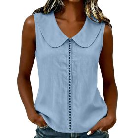 Loose-fit Vest With A Turn-down Collar Lace-panel Design And A Casual Sleeveless Style (Option: Sky Blue-2XL)