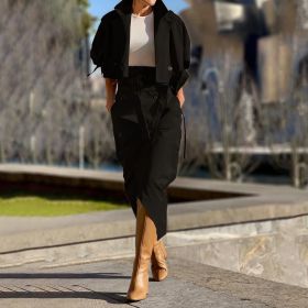 European And American Leisure Workwear Elegant Button Belt Suit Skirt (Option: Black-XS)