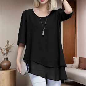 Loose-fitting Versatile Plus-size Womens Crew-neck Top (Option: Black-L)