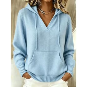 Kangaroo Pocket Knitted Hooded Drawstring Sweatshirt (Option: Light Blue-3XL)