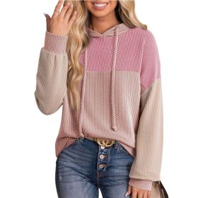 New-style Color-block Long-sleeve Hoodie With A Loose Fit (Option: Pink-XL)