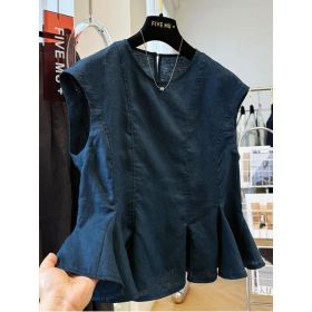 Loose-fitting Casual Shirt Vest Top For Women (Option: Navy Blue-XXL)