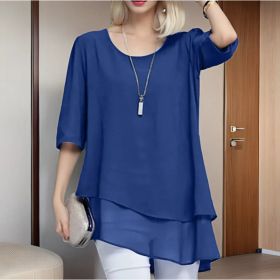 Loose-fitting Versatile Plus-size Womens Crew-neck Top (Option: Blue-L)
