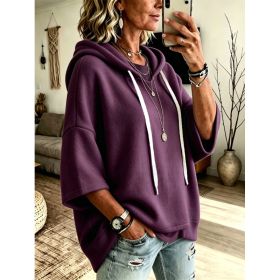 Womens Loose-fitting Hooded Top With Three-quarter Sleeves (Option: Purple-4XL)